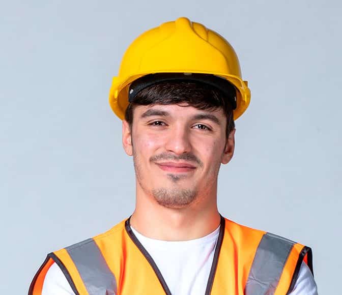 front-view-male-builder-uniform-yellow-helmet-white-wall
